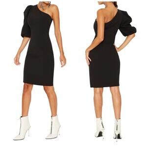 Black Halo Women's Cooper Sheath‎ Dress One Shoulder Puff Sleeve In Black Size 0